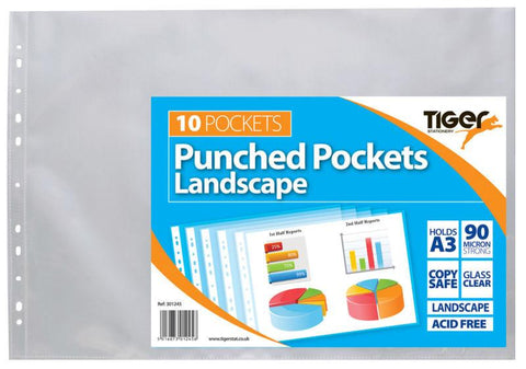 Tiger A3 Landscape Punched Poly Pockets - Pack of 10