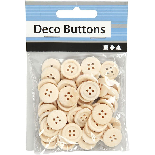 Wooden Buttons with four holes Pack of 50