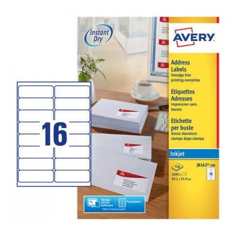 Avery Laser Address Labels Quick PEEL 99.1 x 33.9mm 16 Per Sheet White (1600 Pack)
