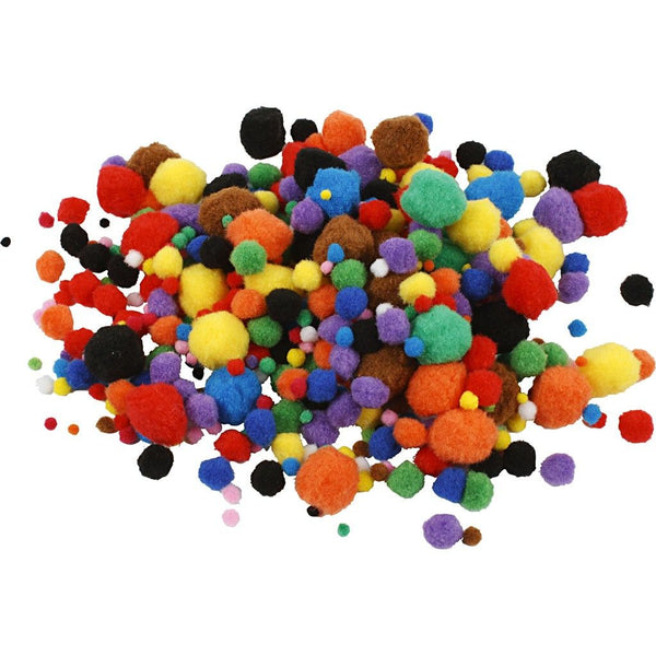 Pom Poms - Assorted Colours & Sizes - Pack of 150