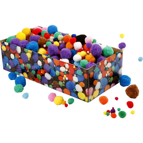 Pom Poms - Assorted Colours & Sizes - Approx. 720 Pieces