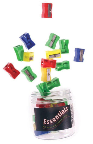 Essentials Tub Plastic Pencil Sharpeners - Assorted Colours (Pack of 30)
