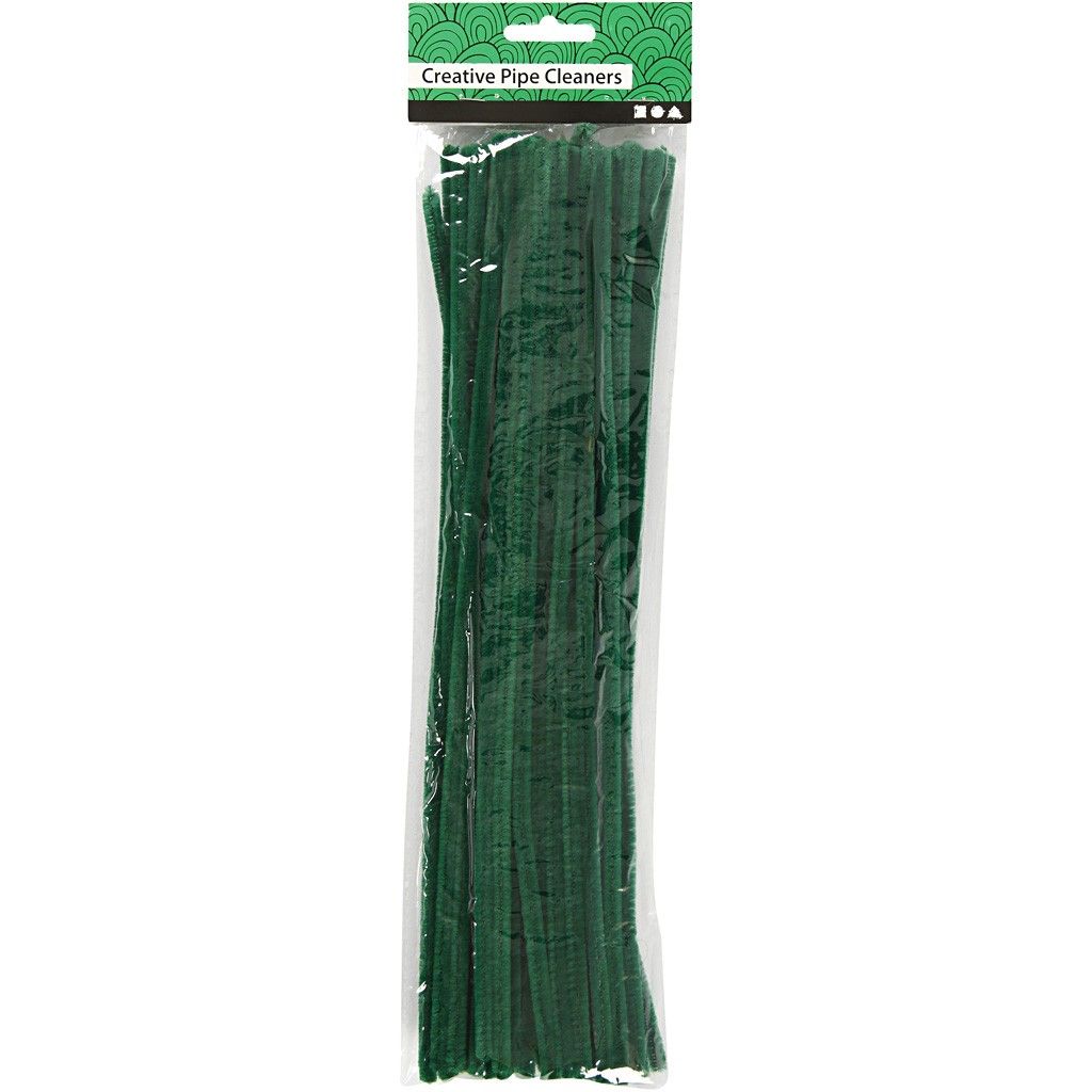 Pipe Cleaners, L: 30 cm, 15 mm, Dark Green, 15 pc