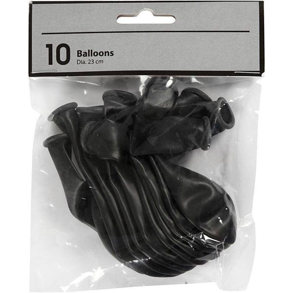 Balloons - Round Black 23cm Pack of 10