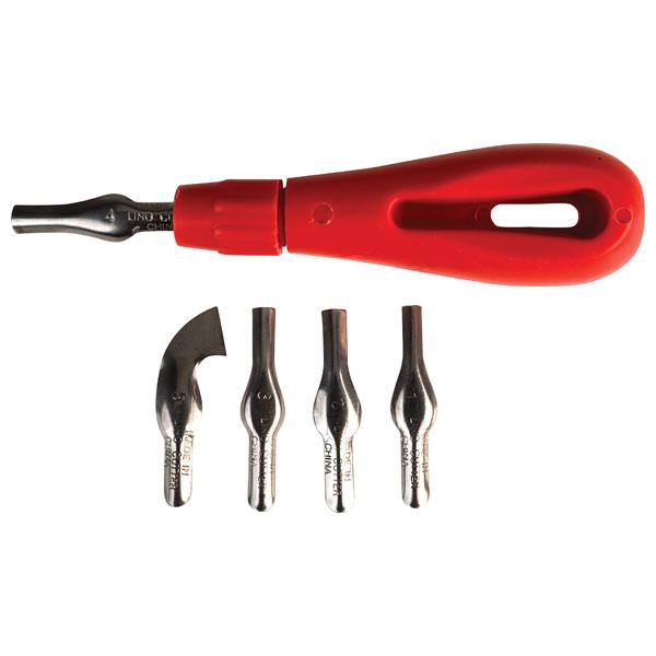 Lino Cutter Handle & 5 Assorted Lino Cutters