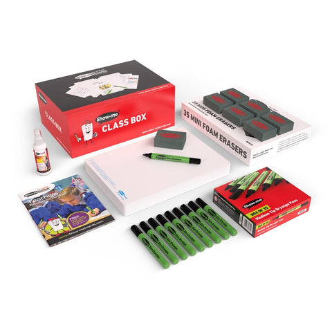 Show-me Class Pack 35 x A4 Plain Drywipe Boards, Dry-wipe Pens & Mini Foam Erasers
