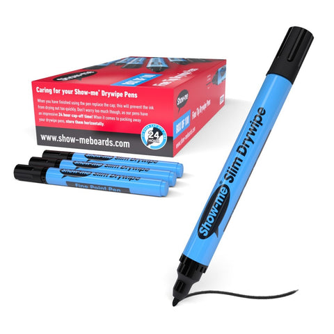 Show-me Pupils Slim Barrel Drywipe Pens Fine Tip Class Pack of 100 Black