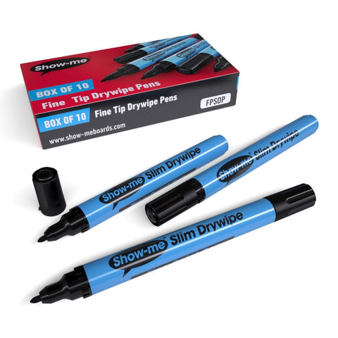 Show-me Pupils Slim Barrel Drywipe Pens Fine Tip Pack of 10 Black
