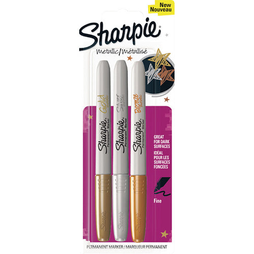 Sharpie Metallic Permanent Marker Pen Fine Assorted (3 Pack)