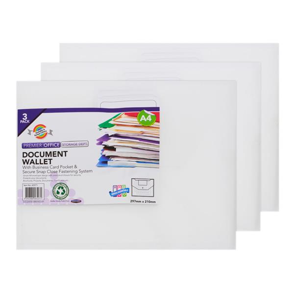 Premier Office A4 Clear Bag Button Wallets - Pack 3
