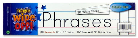 Clever Kidz Magic Wipe off Phrase Strips - White 3" x 12" Pack of 30