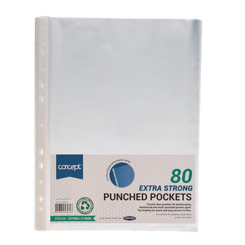 Concept A4 Extra Strong Punched Pockets Pack 80