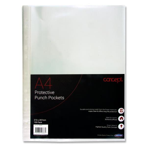 Concept A4 Protective Punched Pockets Pack 100