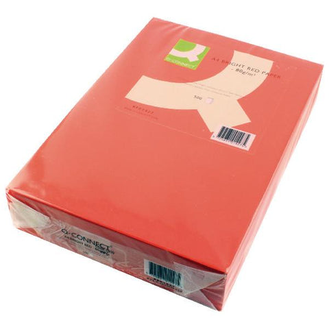 Q-Connect Bright Red Coloured A4 Copier Paper 80gsm Ream (Pack of 500)