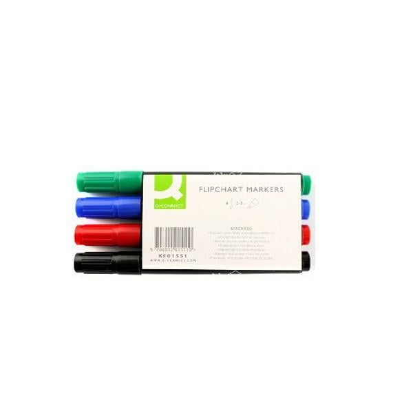 Q-Connect Assorted Flipchart Marker Pens Bullet Tip (4 Pack)
