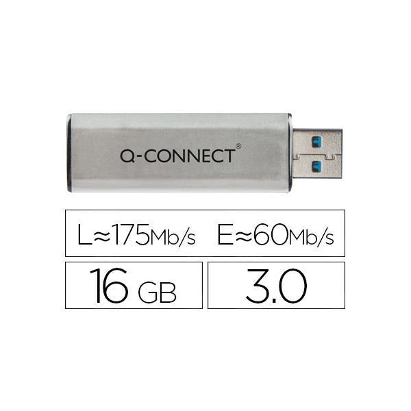 Q-Connect Silver/Black USB 3.0 Slider 16Gb Flash Drive 43202005 KF16369