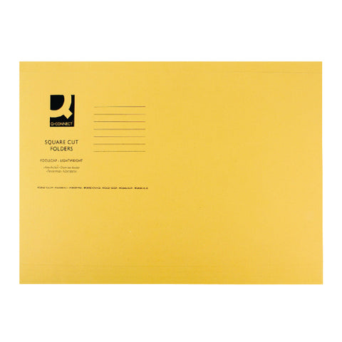 Q-Connect Square Cut Folder Lightweight 180gsm Foolscap Yellow (100 Pack)
