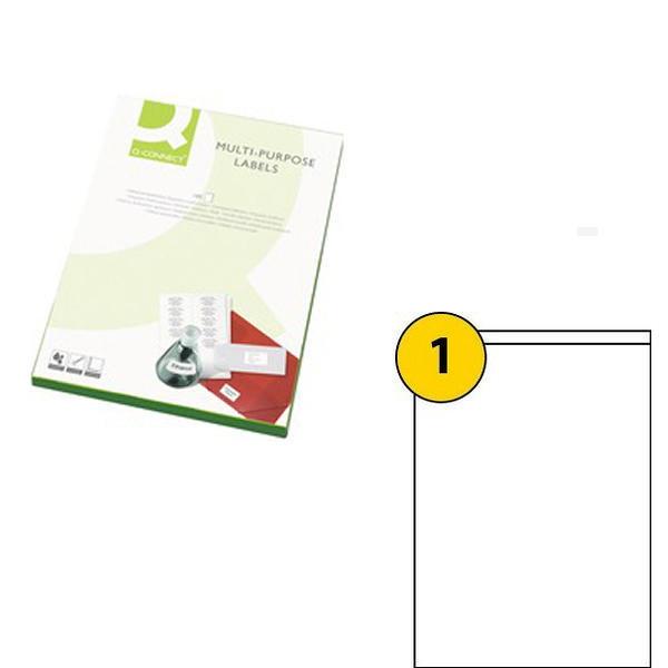 Q-Connect White Multipurpose Label 199.6 x 289mm 1 Per Sheet Pack of 100 KF26050