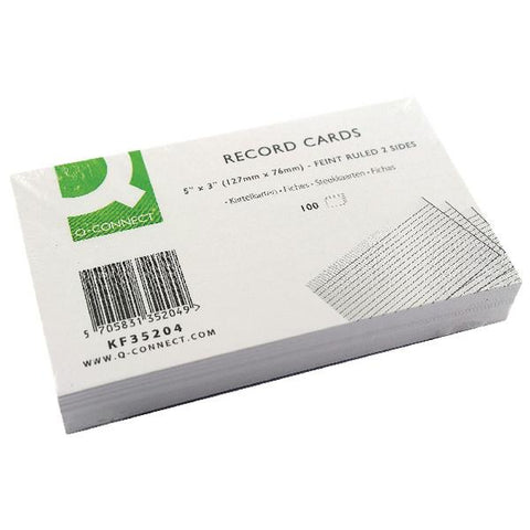 Q-Connect Record Card 5x3 Inches Ruled Feint White (100 Pack) KF35204