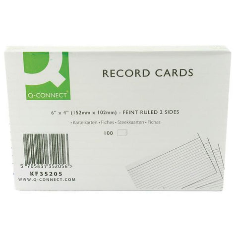 Q-Connect Record Card 6x4 Inches Ruled Feint White (100 Pack) KF35205