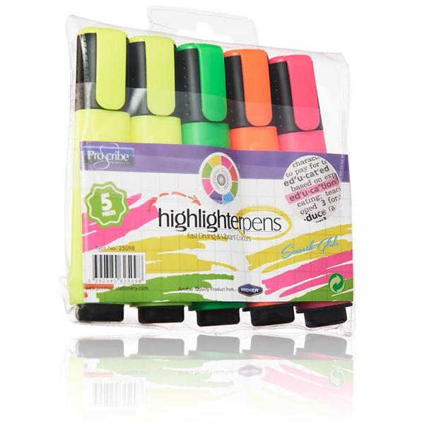 Proscribe Highlighters Assorted Pack 5