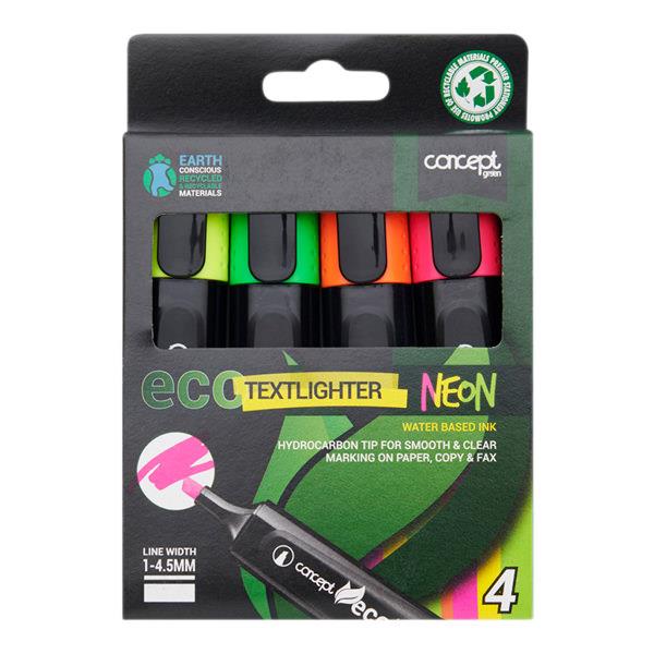 Concept Green Box 4 Assorted 1-4.5mm Eco Chisel Tip Textlighter - Neon