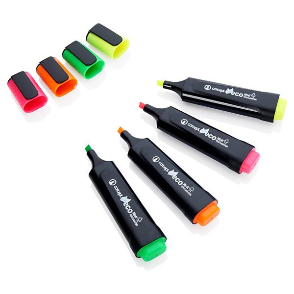 Concept Green Box 4 Assorted 1-4.5mm Eco Chisel Tip Textlighter - Neon