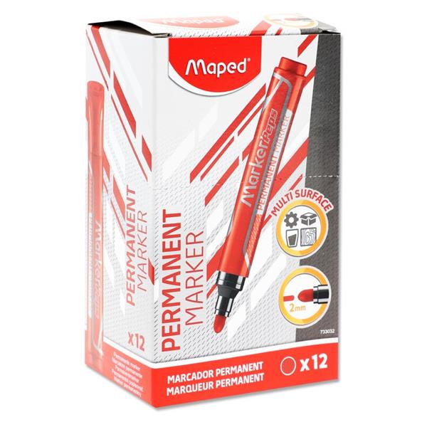 Maped Jumbo Bullet Tip Permanent Marker - Red Box 12