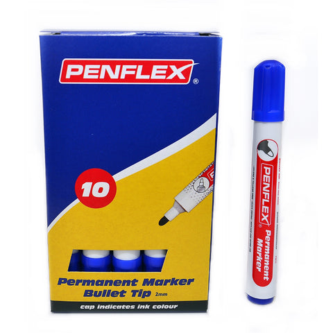Penflex 15mm Barrel Permanent Markers – Blue Bullet Tip 10 Pack