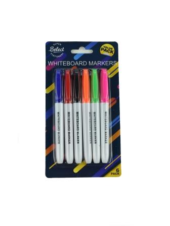 Super Select Stationery Assorted Slim Barrel Whiteboard Markers Value Pack of 6
