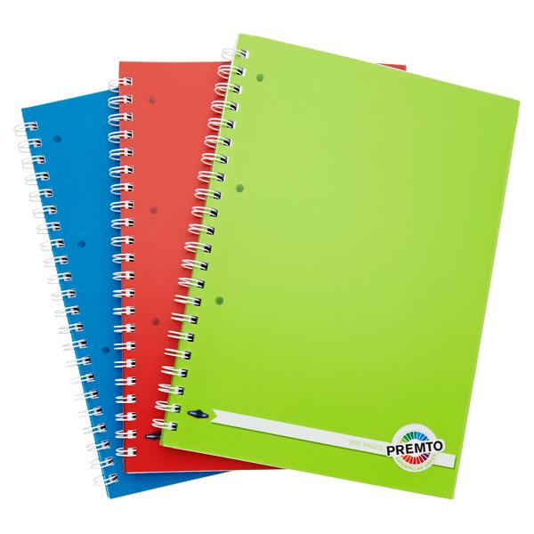 Premto A4 200pg PP Wire Notebooks Assorted 3 Pack