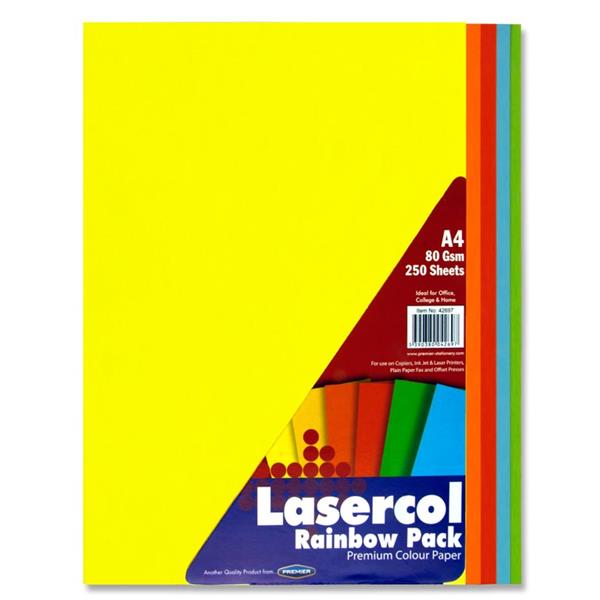 Lasercol A4 Assorted Colour Paper 250 Sheets 80gsm - Rainbow