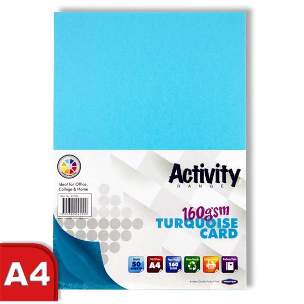 A4 Activity Card 50 Sheets 160gm - Turquoise