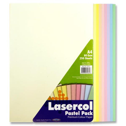Lasercol A4 Assorted Colour Paper 250 Sheets 80gsm - Pastel