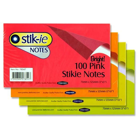 Stik-ie Notes 75 x 125mm - Assorted Colour 4 Pack