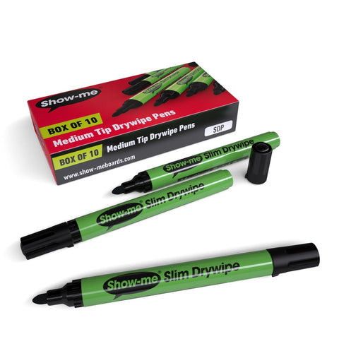 Show-me Pupils Slim Barrel Drywipe Pens Medium Tip Pack of 10 Black