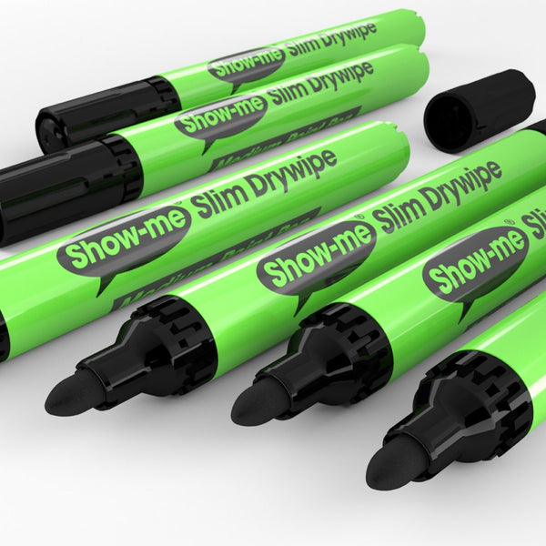 Show-me Pupils Slim Barrel Drywipe Pens Medium Tip Class Pack of 100 Black