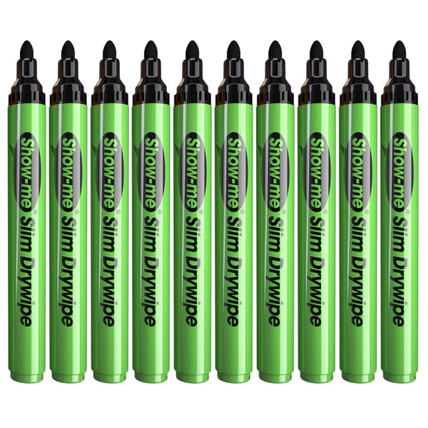 Show-me Pupils Slim Barrel Drywipe Pens Medium Tip Pack of 10 Black