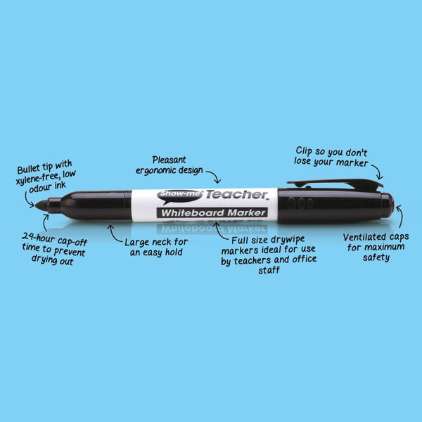 Show-me Teacher Whiteboard Markers Box 10 Black
