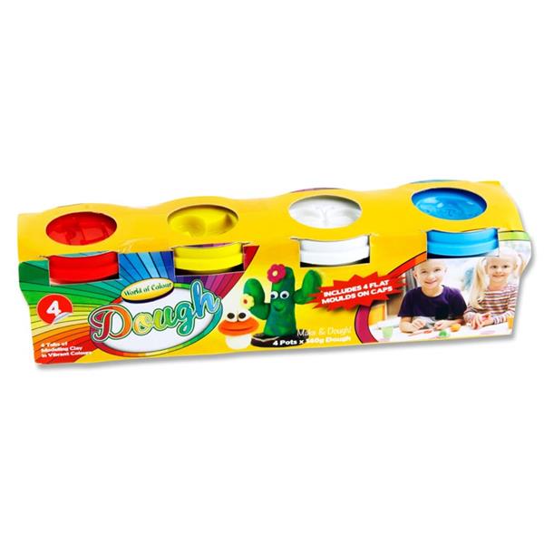 World of Colour Play Dough Pots With Mould Lid 4 x 140g