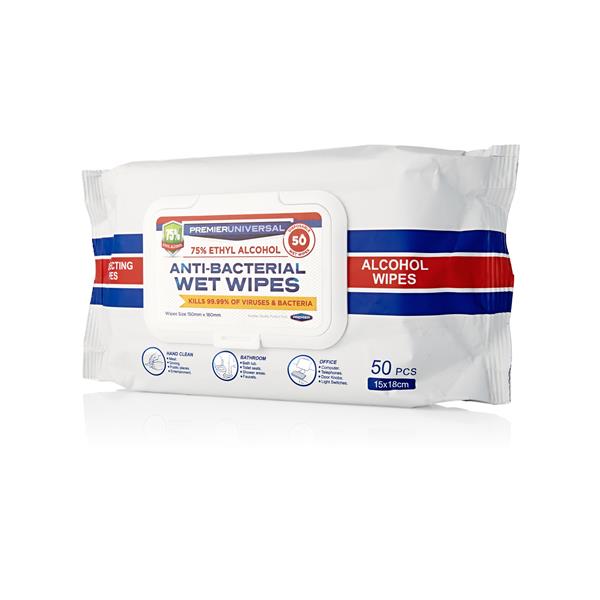 Premier Universal Anti-bacterial Wet Wipes Pack 50