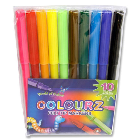 World of Colour Felt Tip Markers Assorted Colours 10 Pack