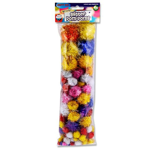 Crafty Bitz Assorted Sizes Glitter Pom Poms - Pack 100