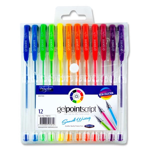 Proscribe Gelpoint Script Gel Pens - Neon Collection Pack 12