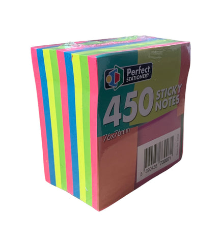 Sticky Notes Neon Colours 76mm x 76mm 450 Sheets