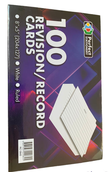 Revision/Record Cards 8” x 5” White Ruled 100 Pack