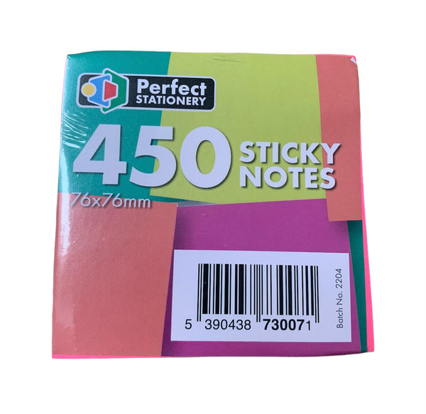 Sticky Notes Neon Colours 76mm x 76mm 450 Sheets