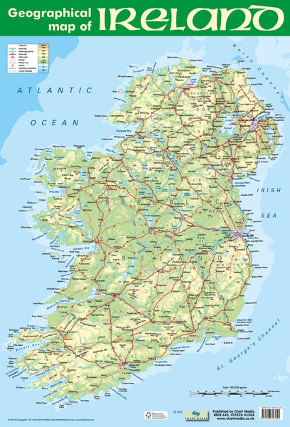 Poster 60cm x 40cm - Geographical Map of Ireland – SchoolQuip.ie