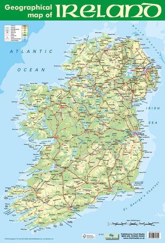 Poster 60cm x 40cm - Geographical Map of Ireland