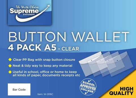 Button Wallet - A5 Clear - Pack of 4